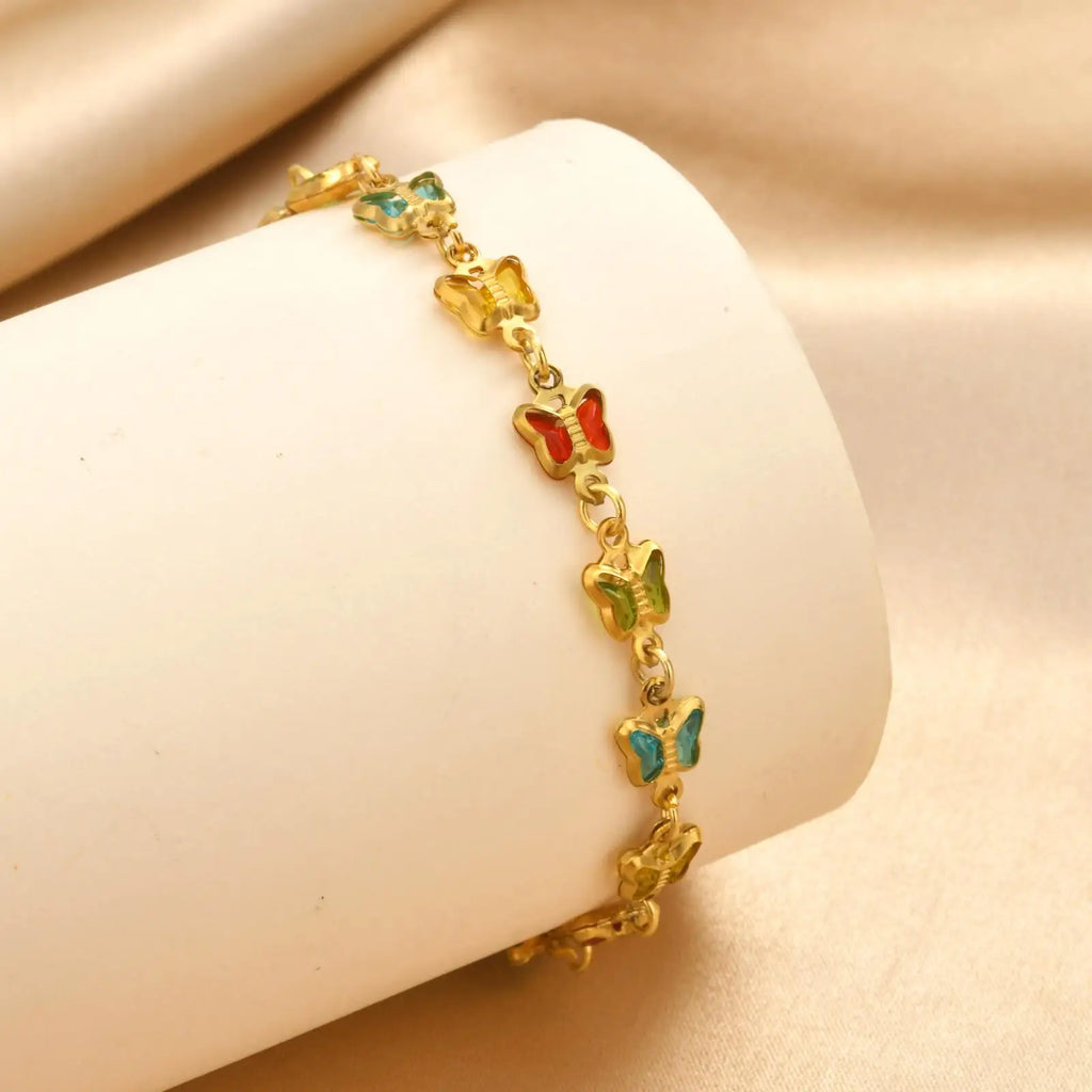 Butterfly CZ Link Bracelet – 18K Gold Plated Stainless Steel Chain Link Bracelet SPOT