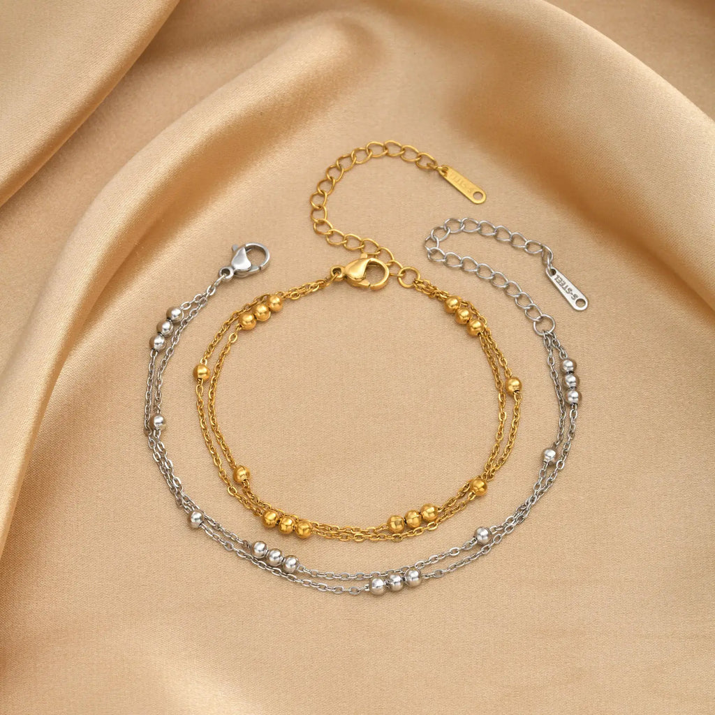 Dainty Double Layer Ball Bracelet – 18k Gold Plated Waterproof Chain Link Bracelet SPOT