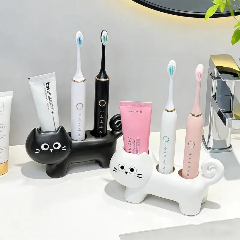 Black Cat Ceramic Toothbrush Holder – 3-Slot, Non-Slip Base Toothbrush Holder SPOT
