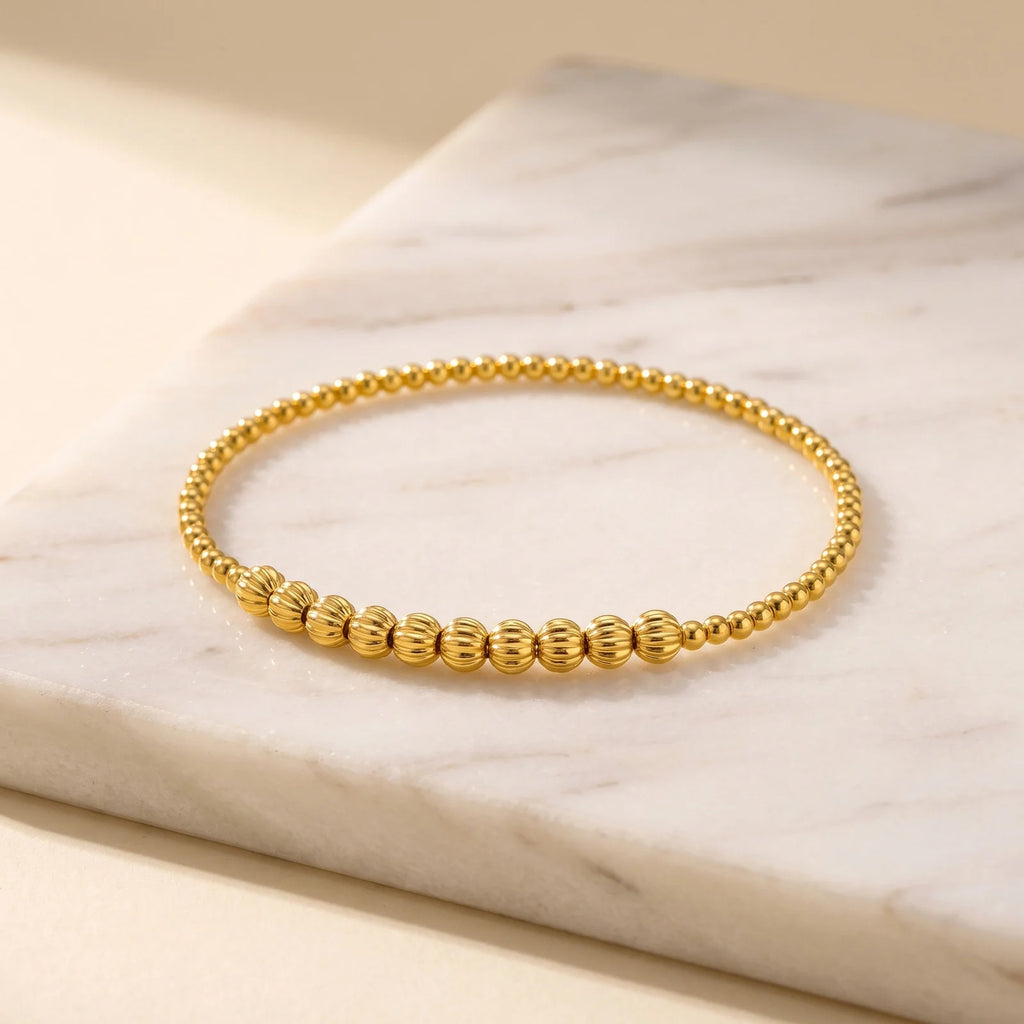 Gold Beaded Bracelet – Copper Stretch Stackable Women's Jewelry Beaded Bracelet SPOT
