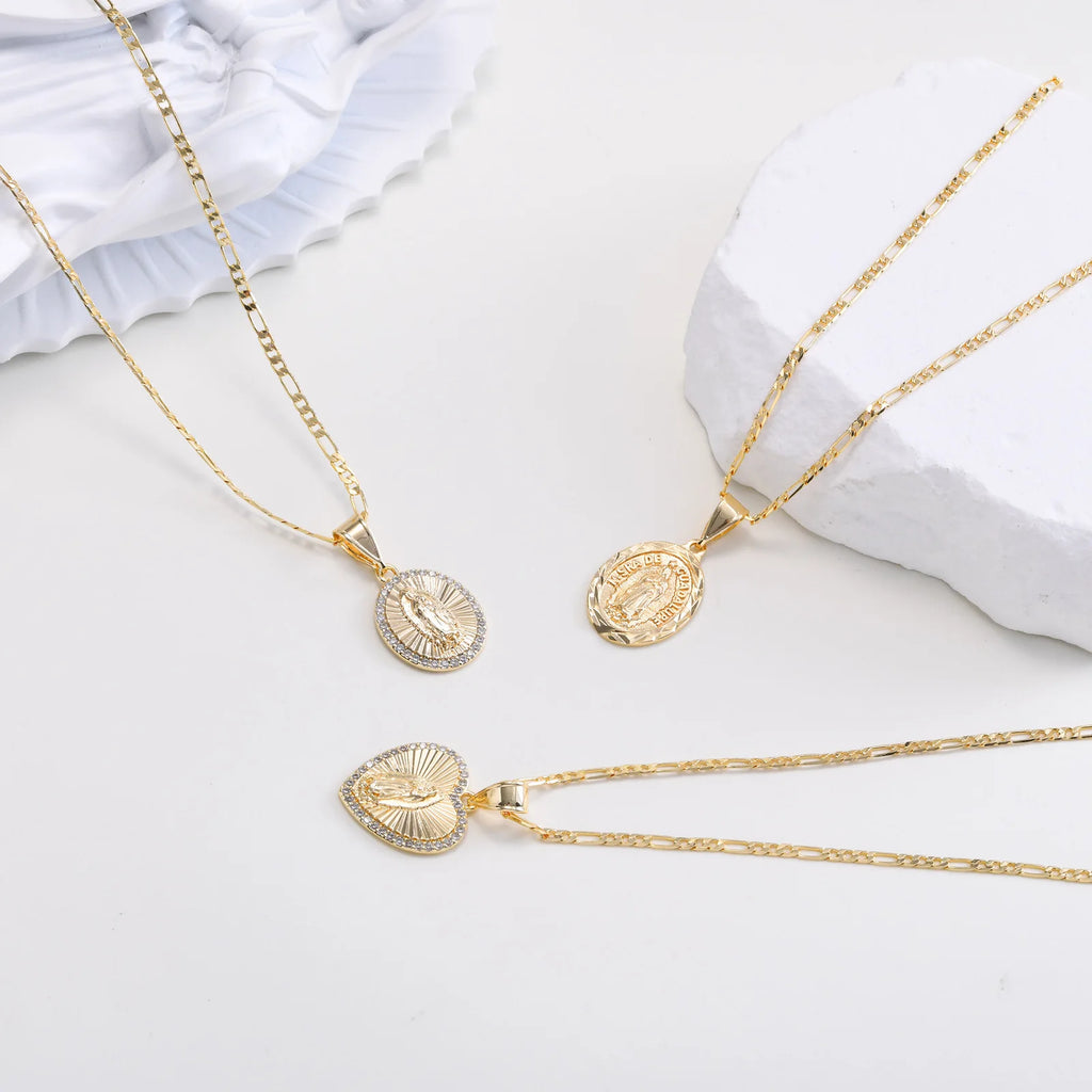 Cubic Zirconia Virgin Mary Guadalupe Necklace – Gold Pendant Necklace SPOT