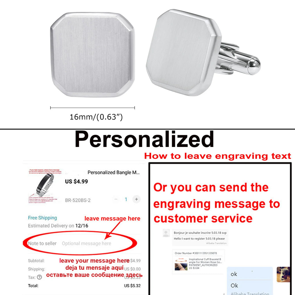 Personalized Engraved Stainless Steel Cufflinks – Wedding Gift Engraved Cufflinks SPOT