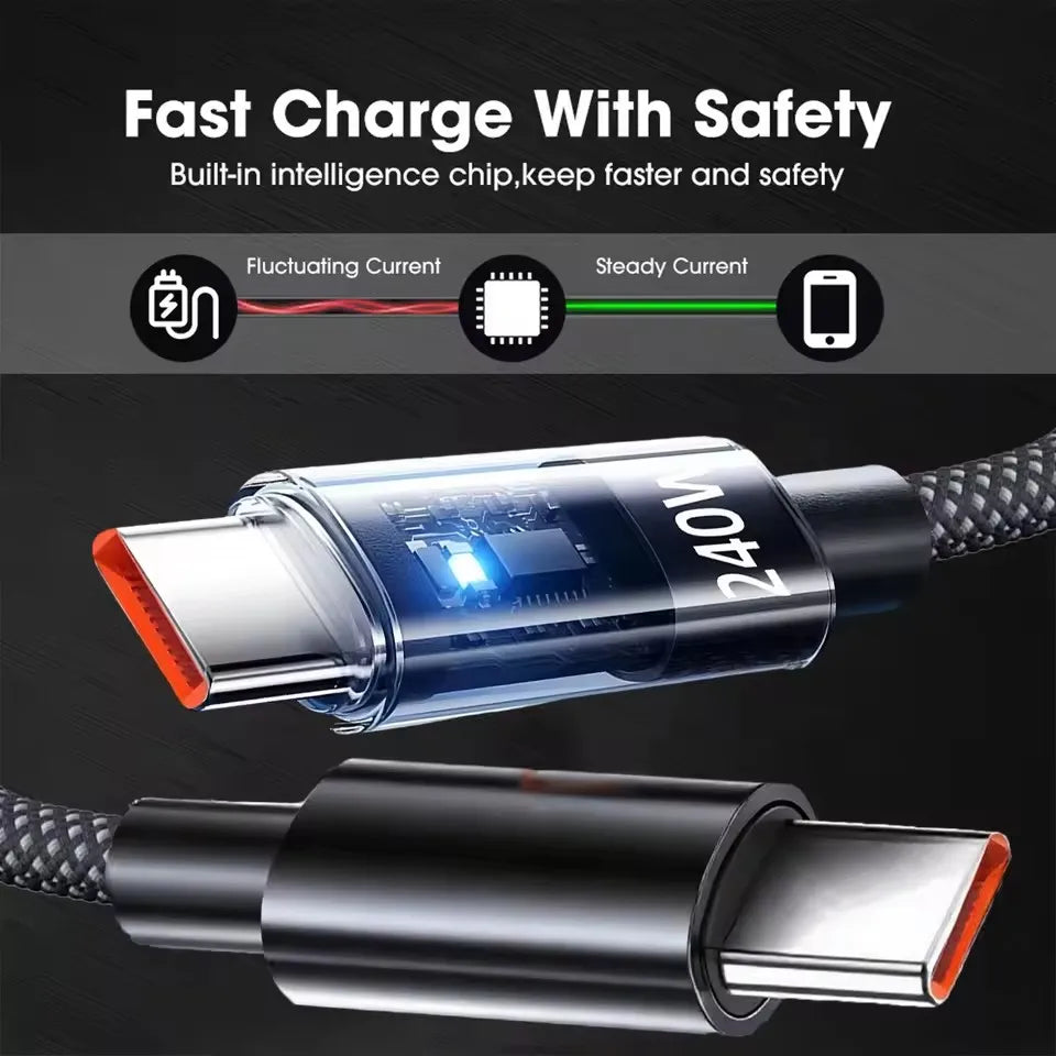 240W USB-C Fast Charging Cable – Nylon Braided LED Display USB-C Charging Cable SPOT