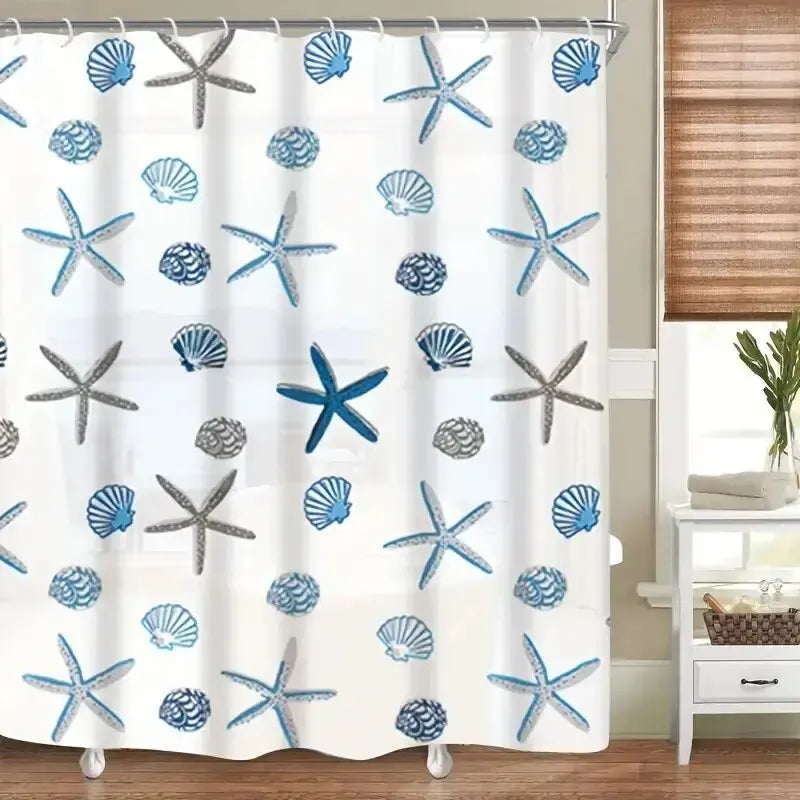 PEVA Waterproof Shower Curtain – Nautical Starfish Print 180cm Shower Curtain SPOT