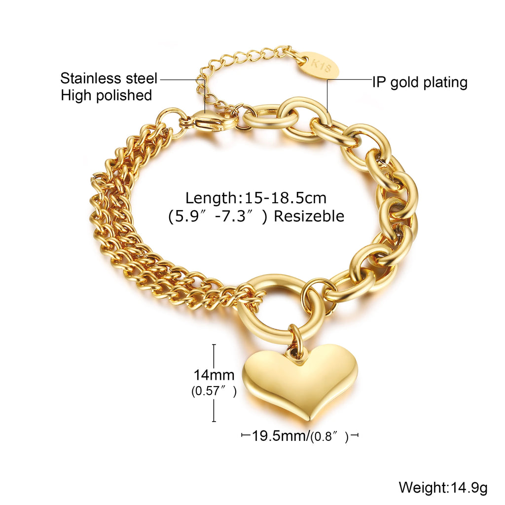 Double Layer Heart Charm Bracelet – Waterproof Stainless Steel Heart Charm Bracelet SPOT BR-901G