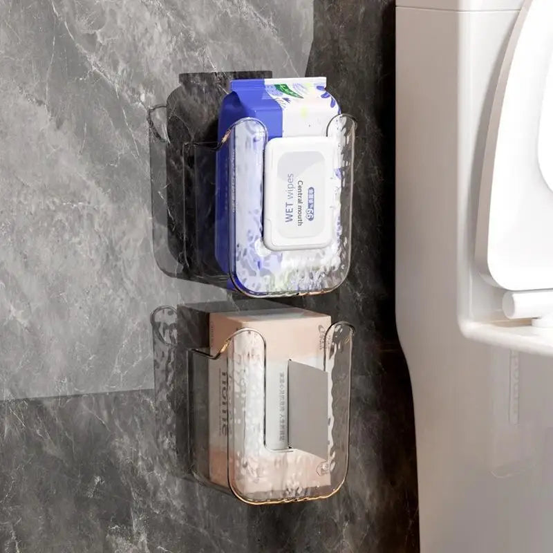 No-Drill Wall-Mounted Wet Wipe Holder – Transparent Plastic Bathroom Wall Organizer SPOT