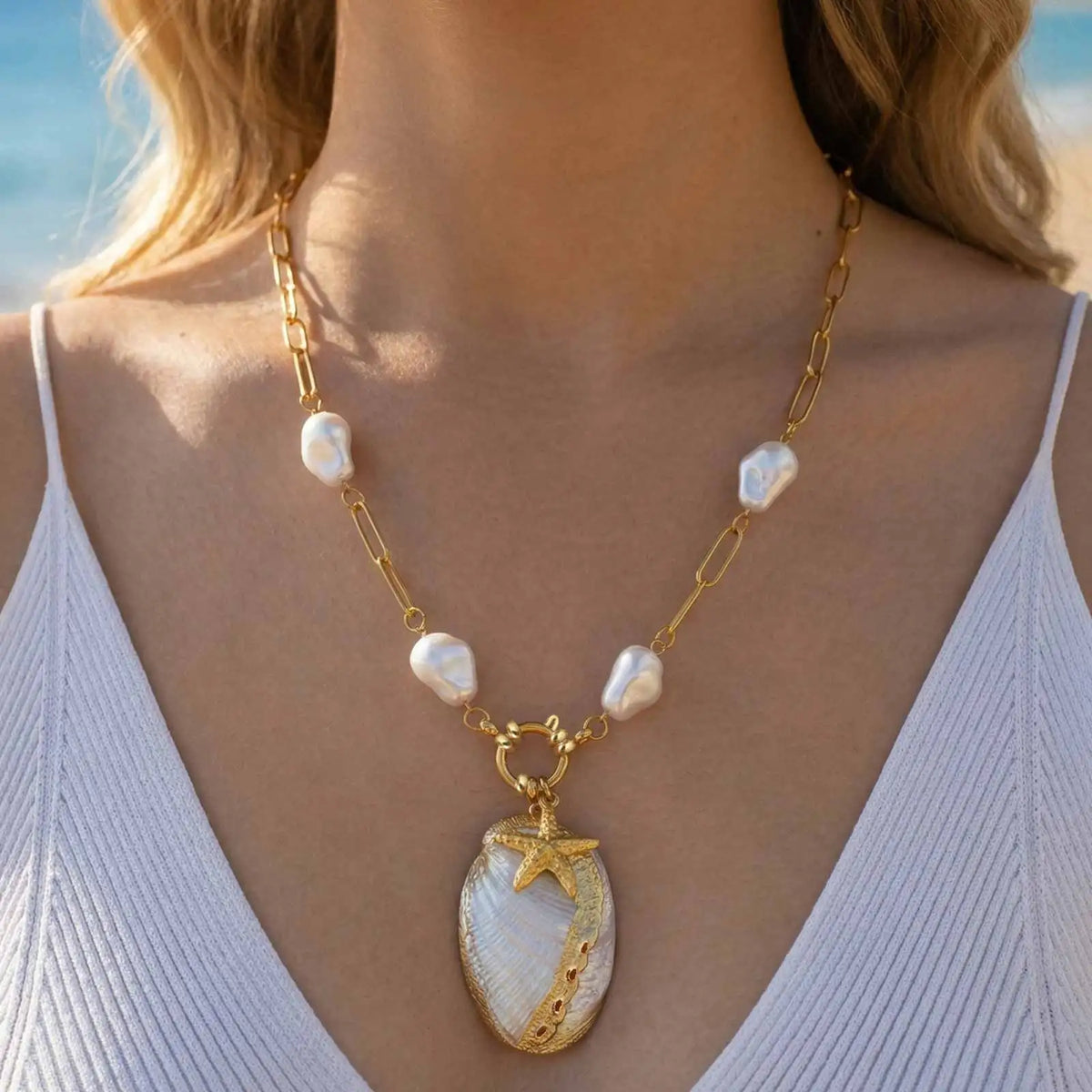 Baroque Pearl Starfish Pendant Necklace – Stainless Steel Chain Pendant Necklace SPOT Default Title