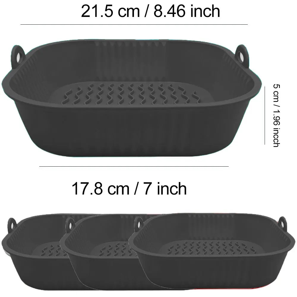 Silicone Air Fryer Basket – Reusable Non-Stick Baking Pot Silicone Baking Basket SPOT 1pc 21.5cm black