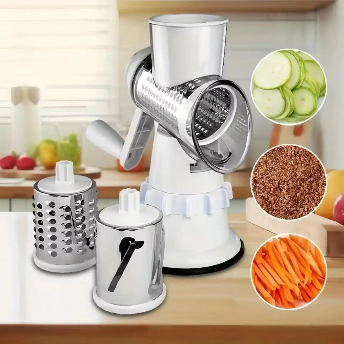 Rotary Cheese Grater & Vegetable Slicer – 3 Drum Blades Rotary Cheese Grater SPOT