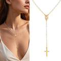 Catholic Rosary Necklace White Pearl Gold Cross Pendant Religious Pendant Necklace SPOT Default Title
