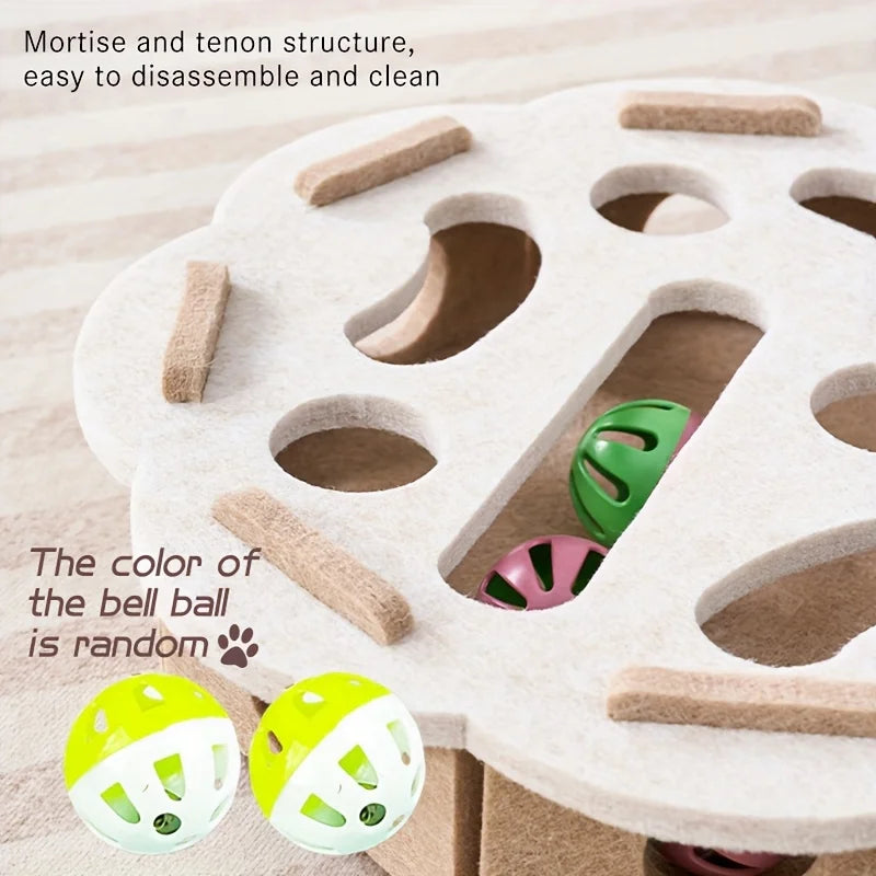 KEMORELA Cat Puzzle Maze Toy – Felt Box with Bell Ball Cat Puzzle Toy SPOT