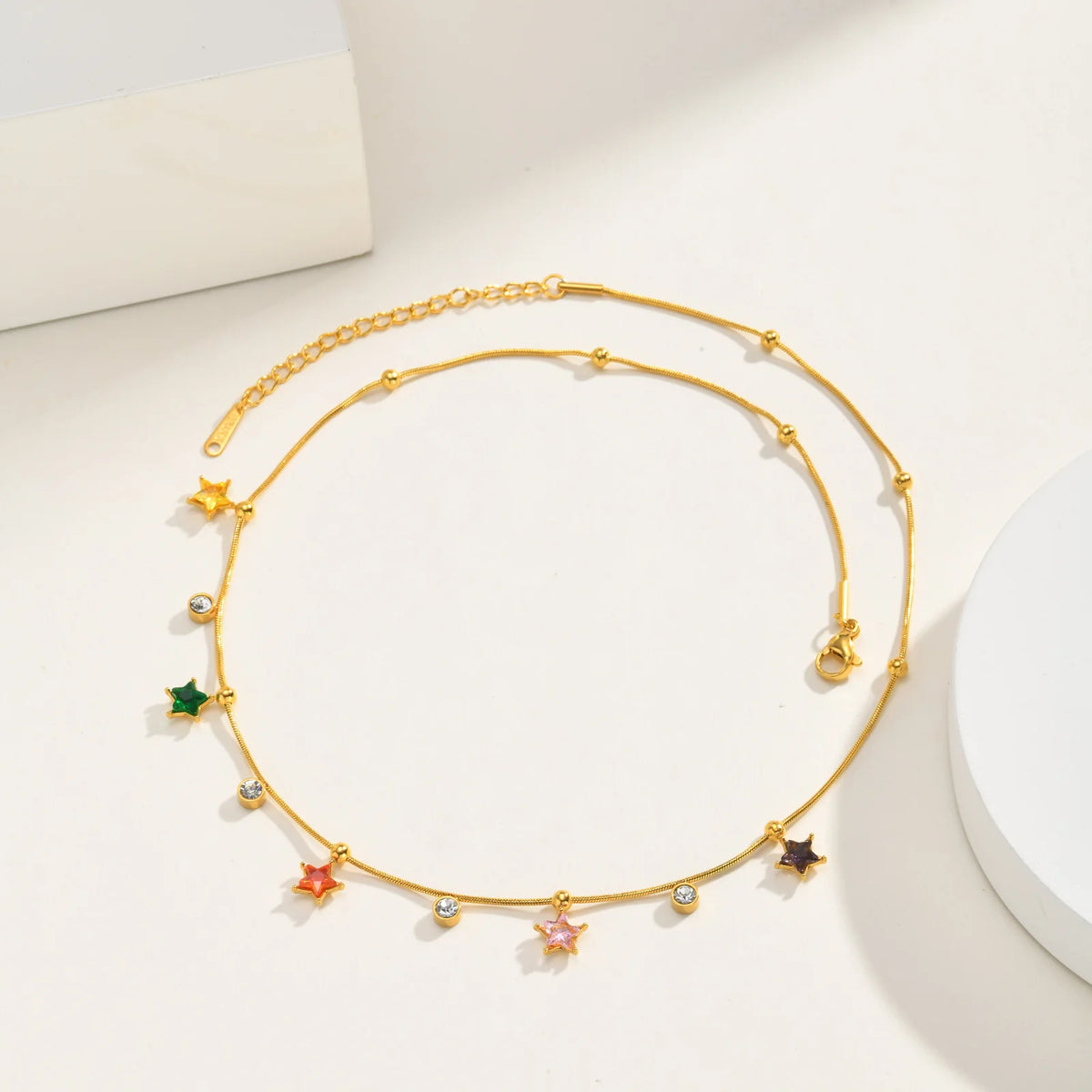Multicolor Star CZ Snake Chain Necklace | 18K Gold Plated CZ Chain Necklace SPOT