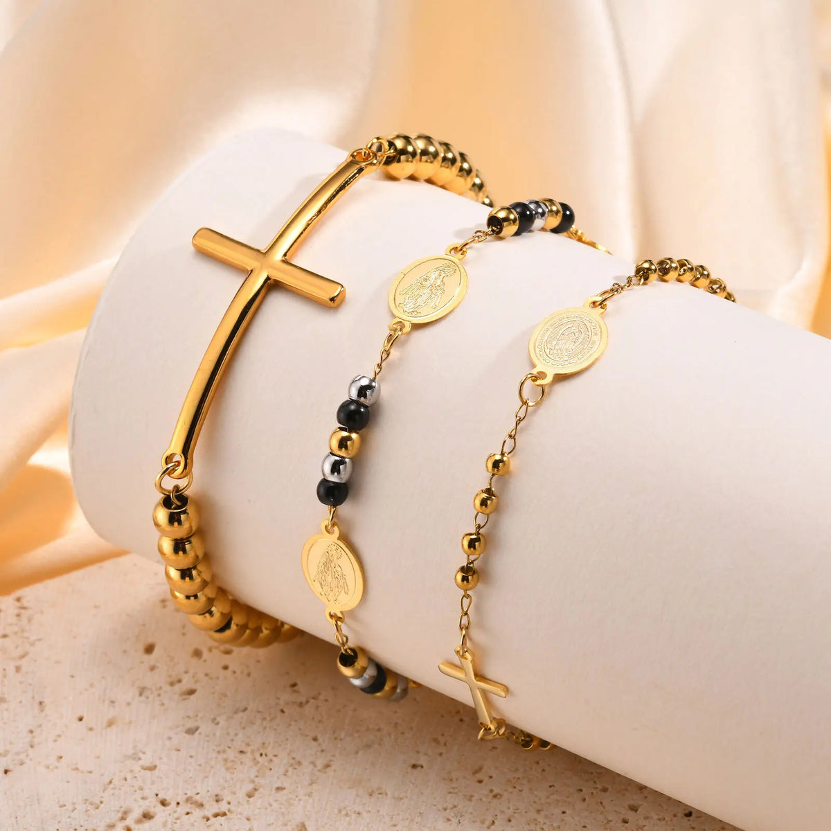Virgin Mary Rosary Bracelet – Gold Plated Stainless Steel Religious Bracelet SPOT