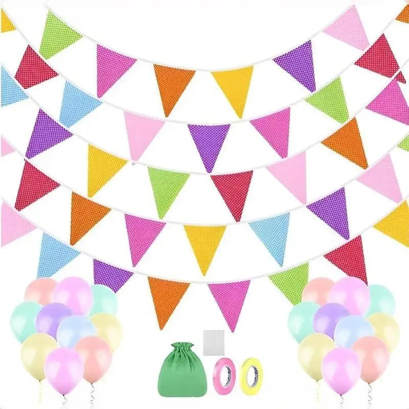 Triangle Bunting Flags 12M 40Ft – Washable Cotton Party Banner Party Bunting Banner SPOT A10 one size