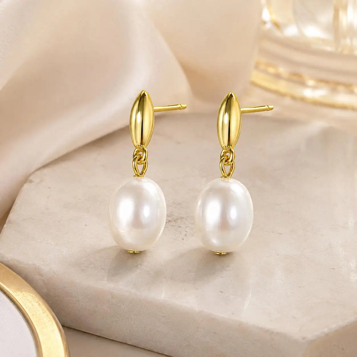 Gold Plated Pearl Drop Earrings – Elegant Teardrop Studs Pearl Drop Earrings SPOT