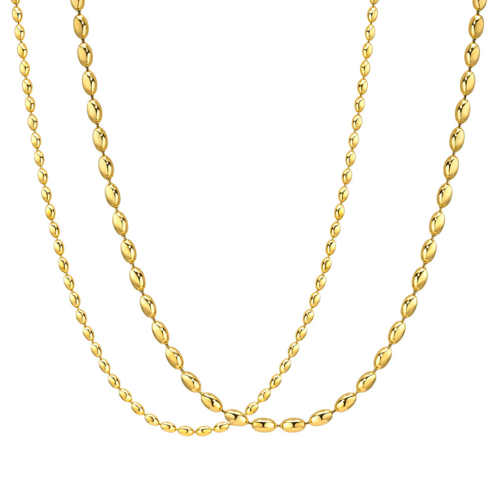 Oval Beaded Ball Chain Choker Necklace – Gold, 2mm/3mm Beaded Chain Necklace SPOT