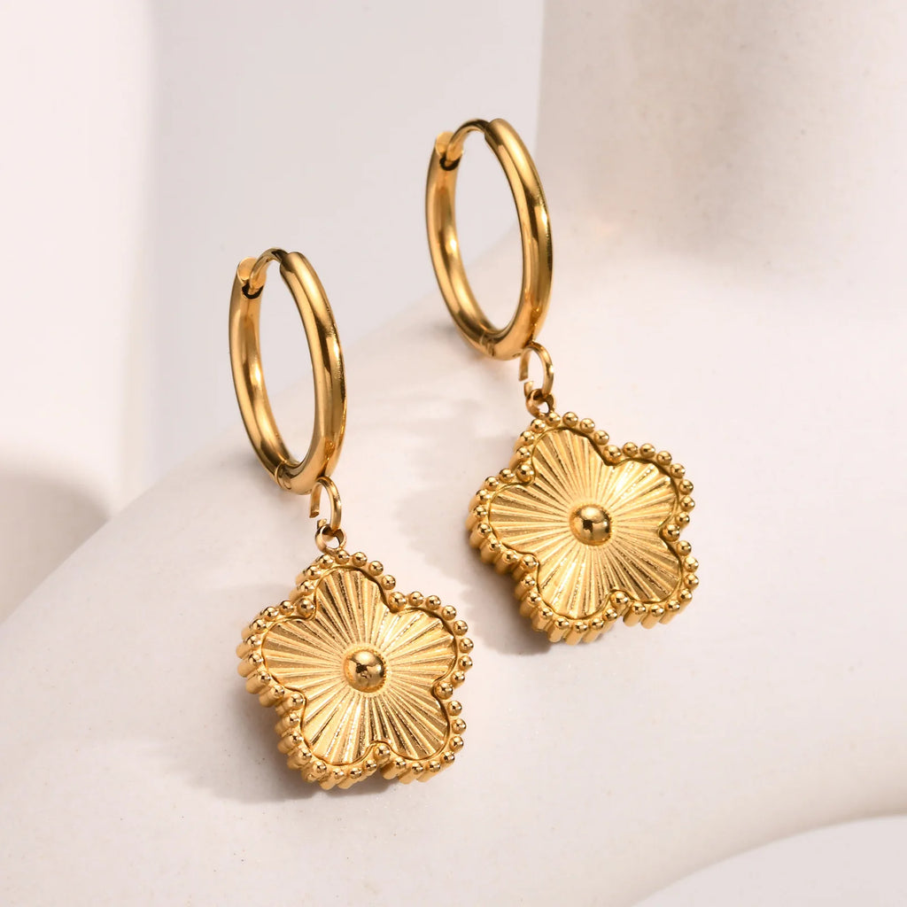 18K Gold Plated Flower Drop Earrings – Stainless Steel Drop Earrings SPOT Default Title