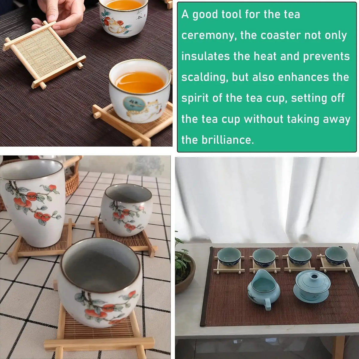 6-Piece Bamboo Coasters for Kung Fu Tea & Espresso Cups Bamboo Cup Coasters SPOT