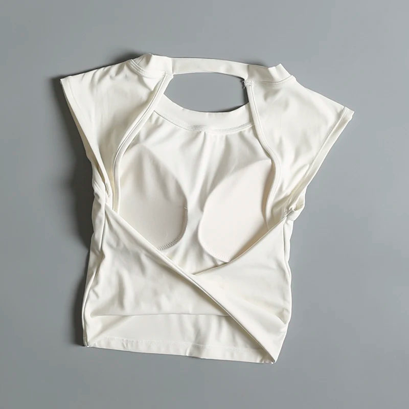 Women's Backless Yoga Crop Top – Built-In Pad, Quick-Dry Fit Yoga Crop Top SPOT Ivory S
