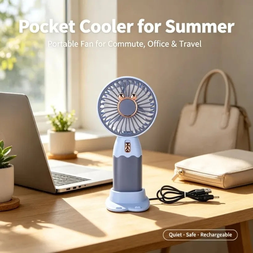 Mini USB Rechargeable Handheld Fan with Desktop Base | Quiet Portable Handheld Fan SPOT
