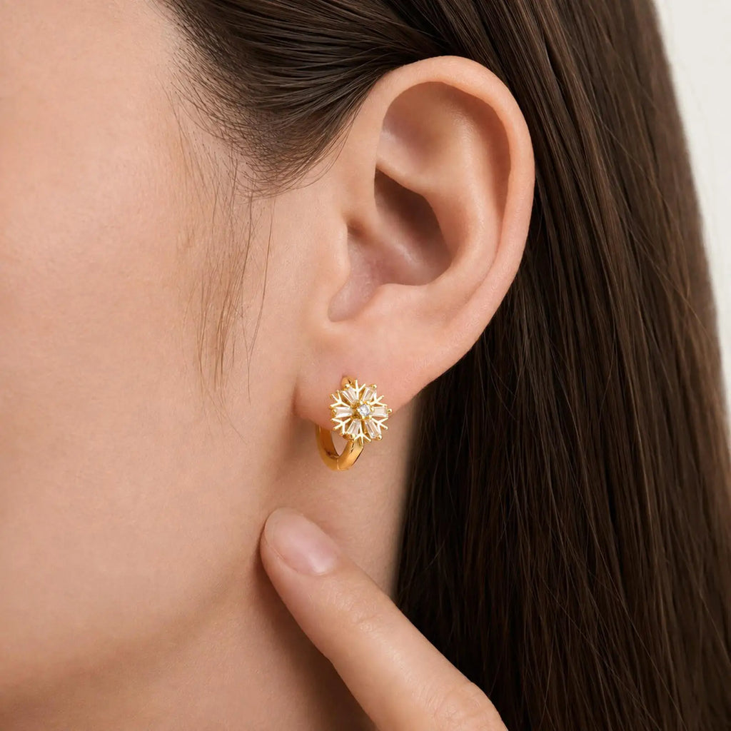Snowflake Huggie Hoop Earrings – 18K Gold-Plated CZ Jewelry Huggie Hoop Earrings SPOT