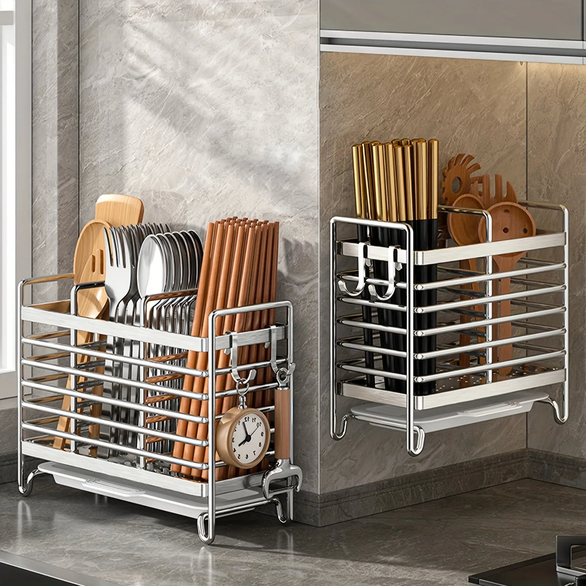 Wall-Mounted Utensil Holder – No-Drill Stainless Steel Utensil Holder Rack SPOT