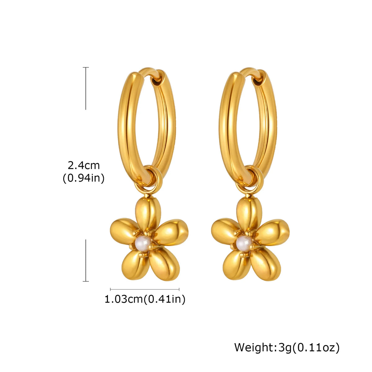 Zircon Flower Huggie Hoop Earrings | 18K Gold Plated Steel Huggie Hoop Earrings SPOT ED-853G01