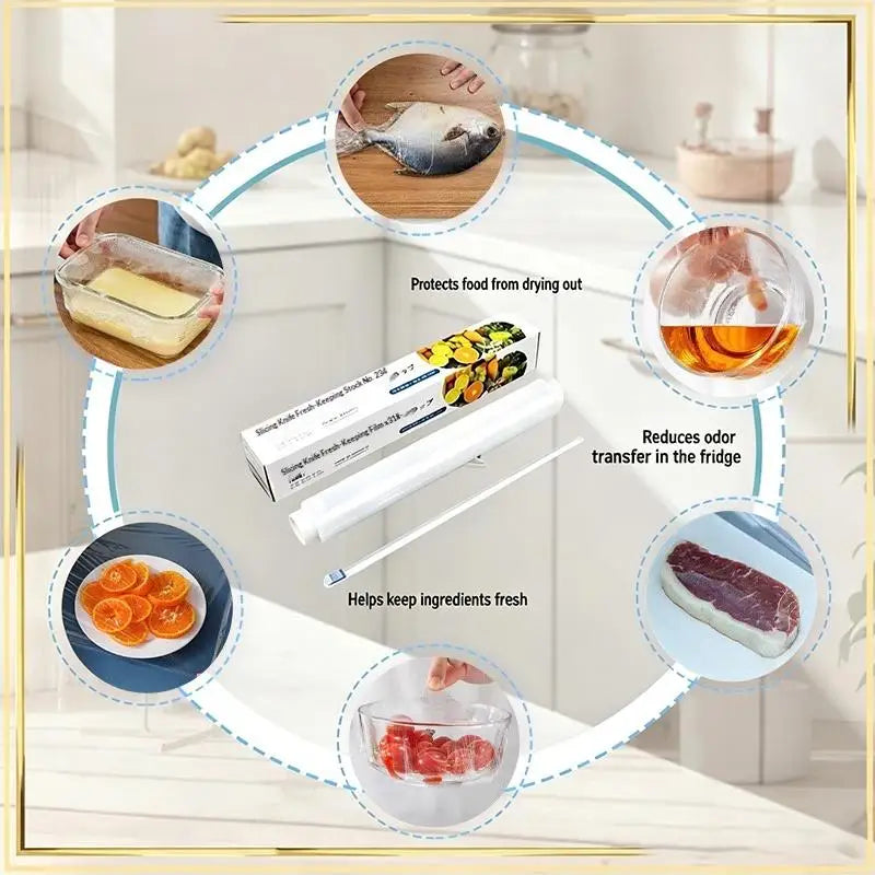 PE Cling Film Food Wrap Roll with Built-In Sliding Cutter Food Cling Wrap SPOT