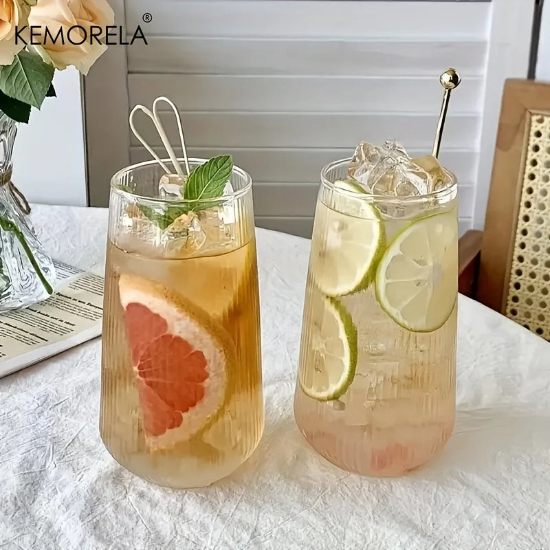 KEMORELA 4/6-Pack Heat-Resistant Striped Clear Glass Cups Glass Drinkware Set SPOT