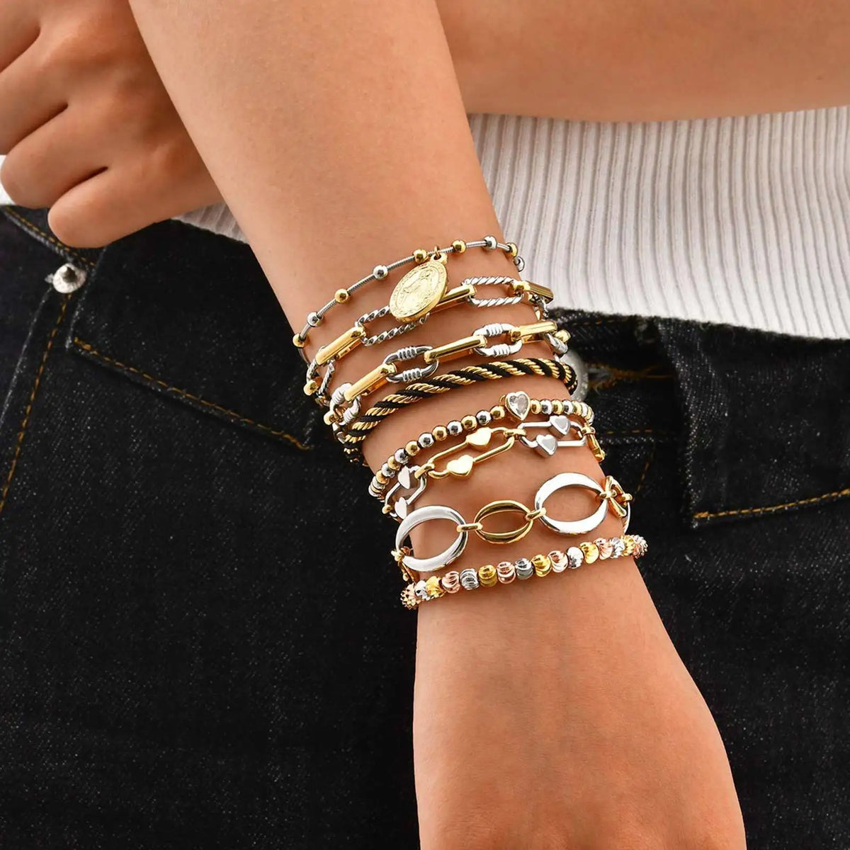 Two-Tone Chunky Chain Bracelet Women – Waterproof Stainless Steel Chain Link Bracelet SPOT