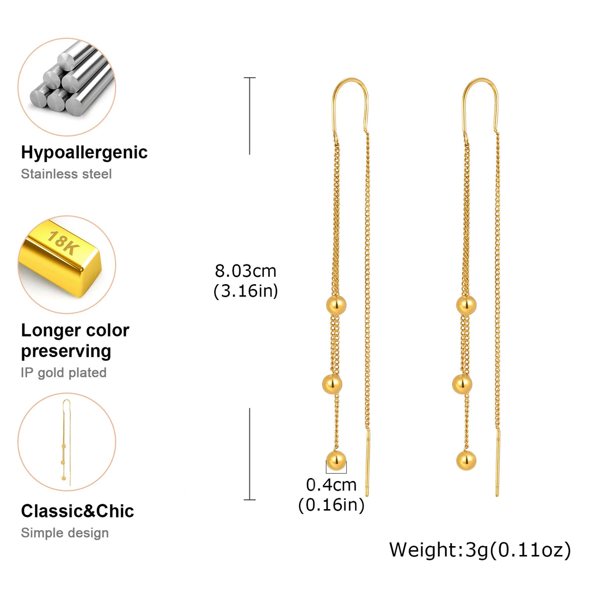 Meaeguet Gold Stainless Steel Ball Drop Dangle Earrings Women Drop Dangle Earrings SPOT