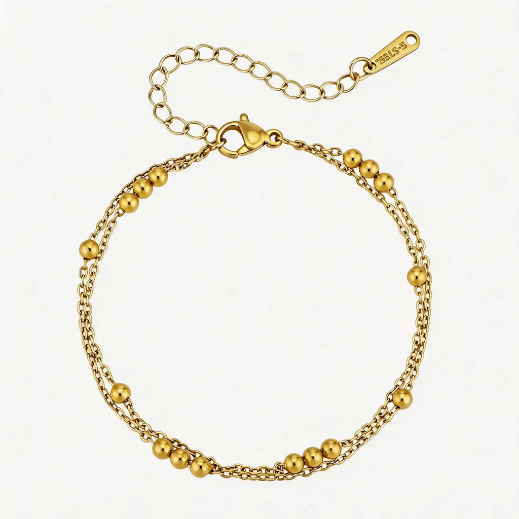 Dainty Double Layer Ball Bracelet – 18k Gold Plated Waterproof Chain Link Bracelet SPOT BR-2904G