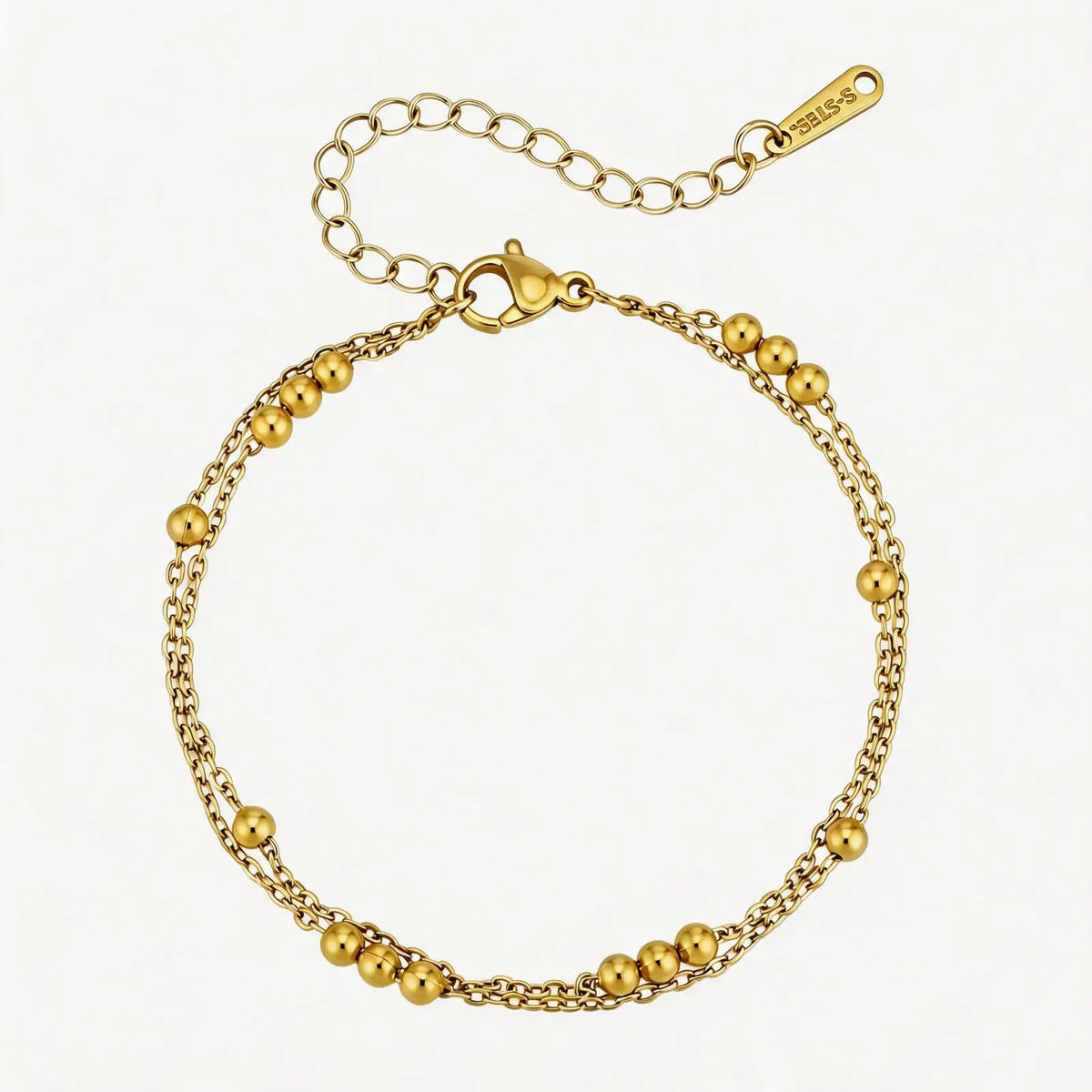 Dainty Double Layer Ball Bracelet – 18k Gold Plated Waterproof Chain Link Bracelet SPOT BR-2904G