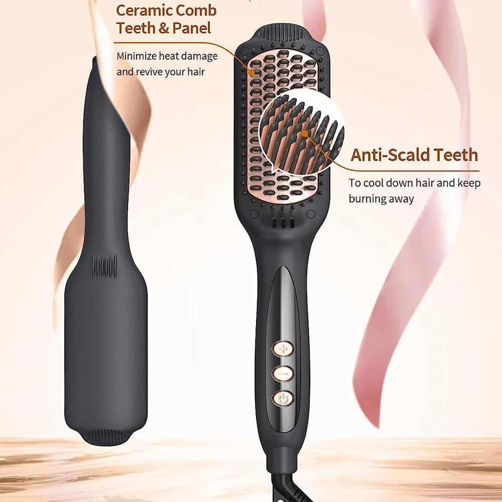 2-in-1 Ionic Ceramic Hair Straightener Brush | LCD, 60W Hair Straightener Brush SPOT