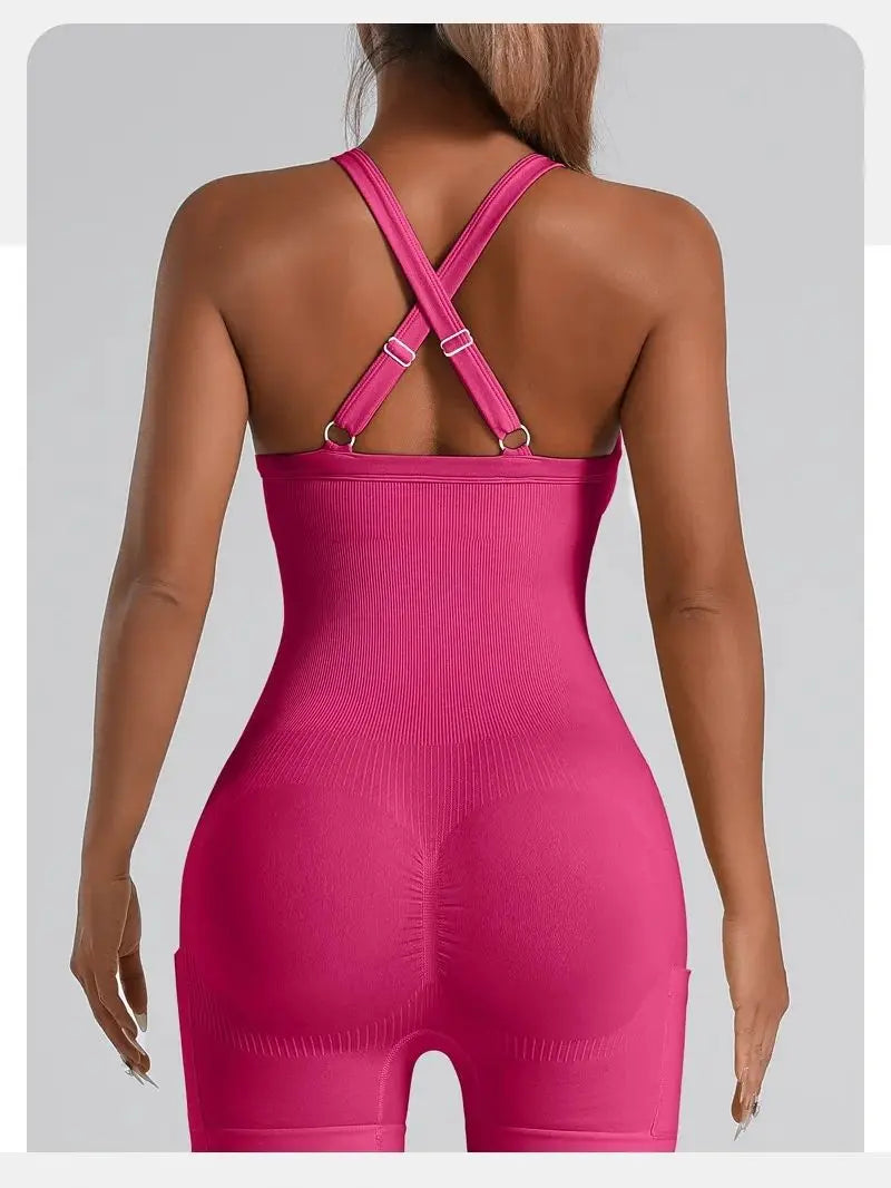 Women's Criss Cross Yoga Bodysuit – Padded One-Piece Unitard Yoga Bodysuit SPOT