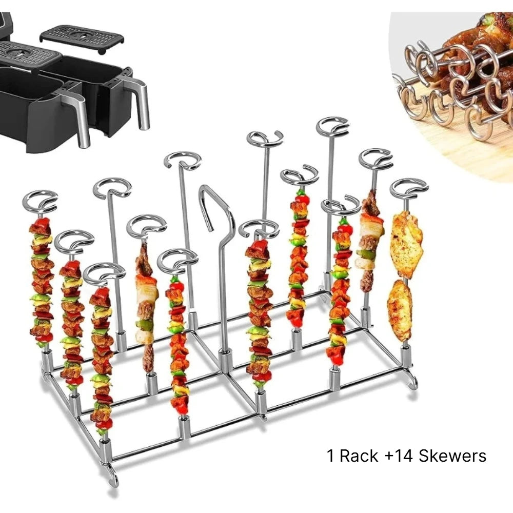 Vertical Kebab Rack + 14 Skewers | 304 Stainless Steel Air Fryer Kebab Skewer Rack SPOT