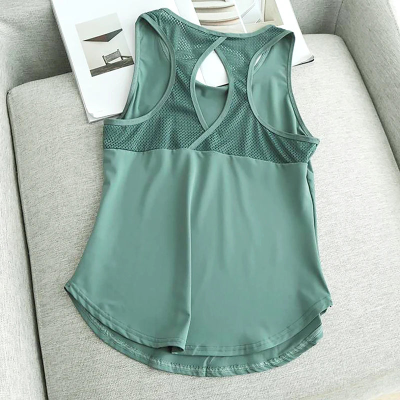 Women's Quick-Dry Mesh Backless Tank Top – Yoga & Fitness Women's Tank Top SPOT green L