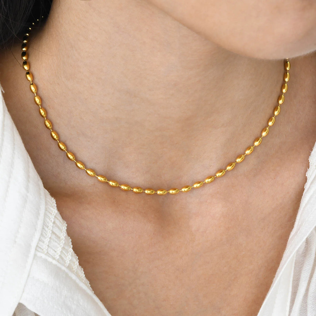 Oval Beaded Ball Chain Choker Necklace – Gold, 2mm/3mm Beaded Chain Necklace SPOT