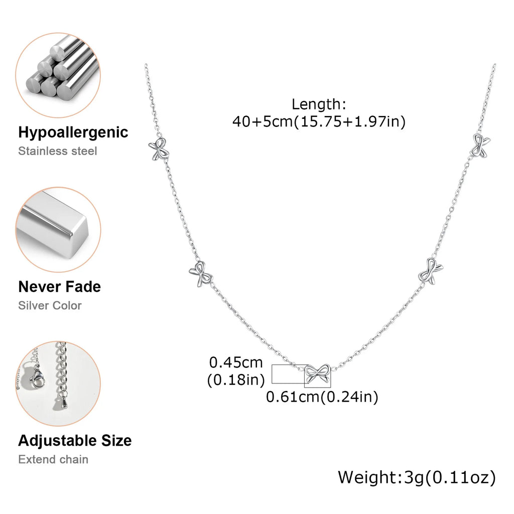 Dainty Bow Necklace – Silver Bowknot Choker for Women Bow Choker Necklace SPOT
