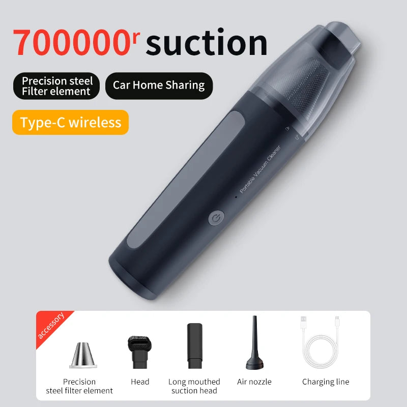 Portable Handheld Vacuum – Wireless Type-C Car & Home Cleaner Handheld Vacuum SPOT Black