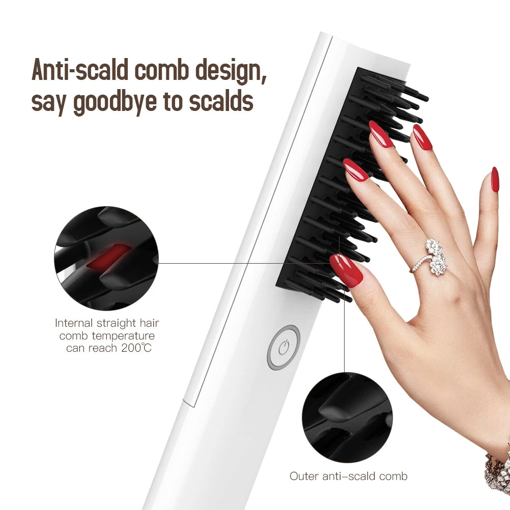 3-in-1 Electric Hair Straightener Brush – Curl & Style Hair Straightener Brush SPOT White USB Type-C