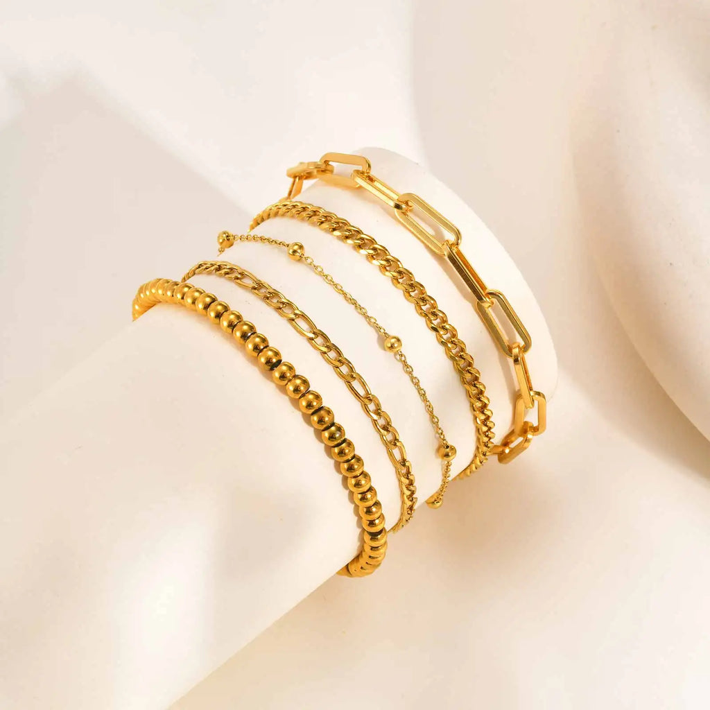 18K Gold Plated Stackable Bracelets – Paperclip & Cuban Link Gold Chain Bracelet SPOT