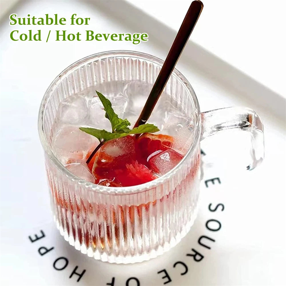 12oz Glass Coffee Mug with Handle – Vertical Stripe Design Glass Coffee Mug SPOT