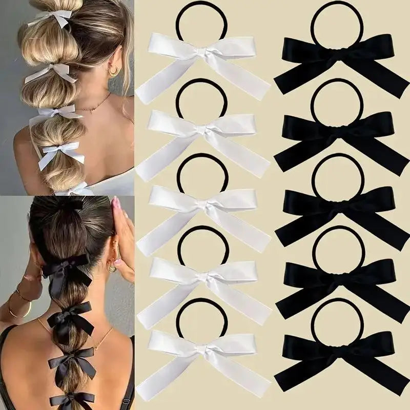 5-Pack Black Bow Hair Ties – Elastic Scrunchies for Women Hair Ties Scrunchies SPOT