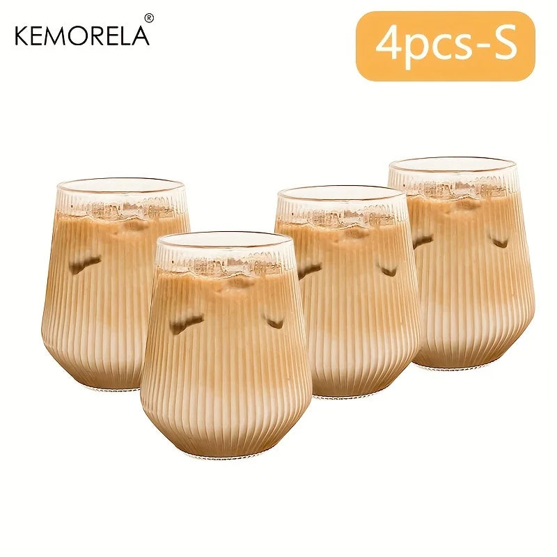 KEMORELA 4/6-Pack Heat-Resistant Striped Clear Glass Cups Glass Drinkware Set SPOT 4PCS S 501-600ml
