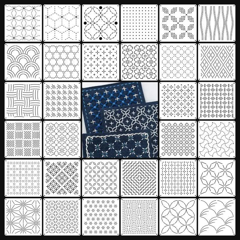 Sashiko Embroidery Stencils 9/32Pc Reusable PET Templates Embroidery Stencil Set SPOT 32Pcs