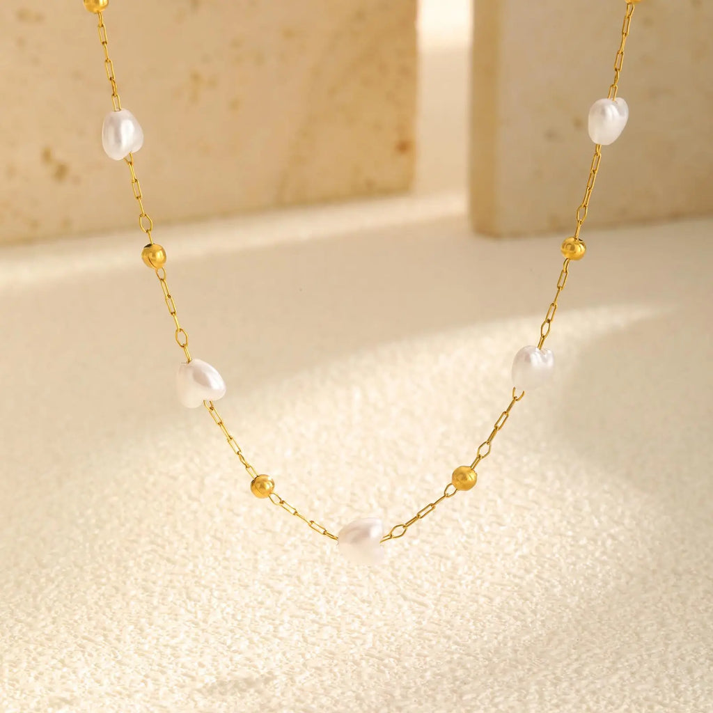 Love Heart Pearl Necklace – 18K Gold Plated, Waterproof Gift Pearl Chain Necklace SPOT