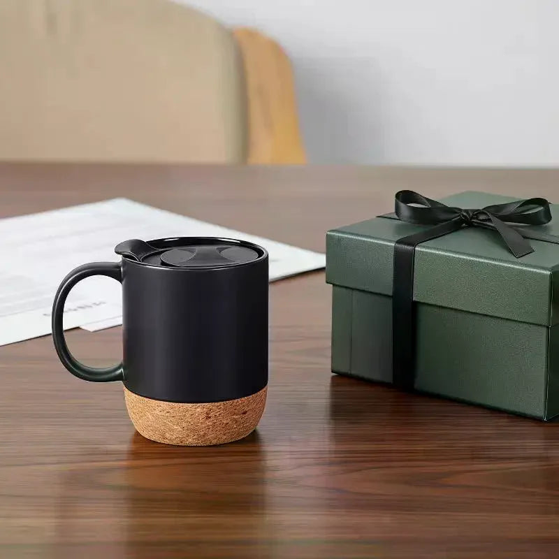 Cork Base Frosted Ceramic Coffee Mug with Lid – 350ml Ceramic Coffee Mug SPOT