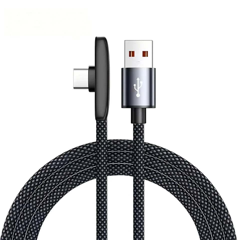 100W USB-C 90° Fast Charging Cable – Nylon Braided, 6A USB-C Charging Cable SPOT BK 1m