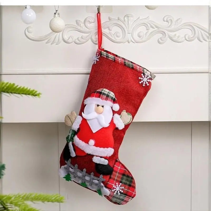 Linen Christmas Stockings 3D Reindeer & Santa – Reusable Décor Christmas Stocking SPOT